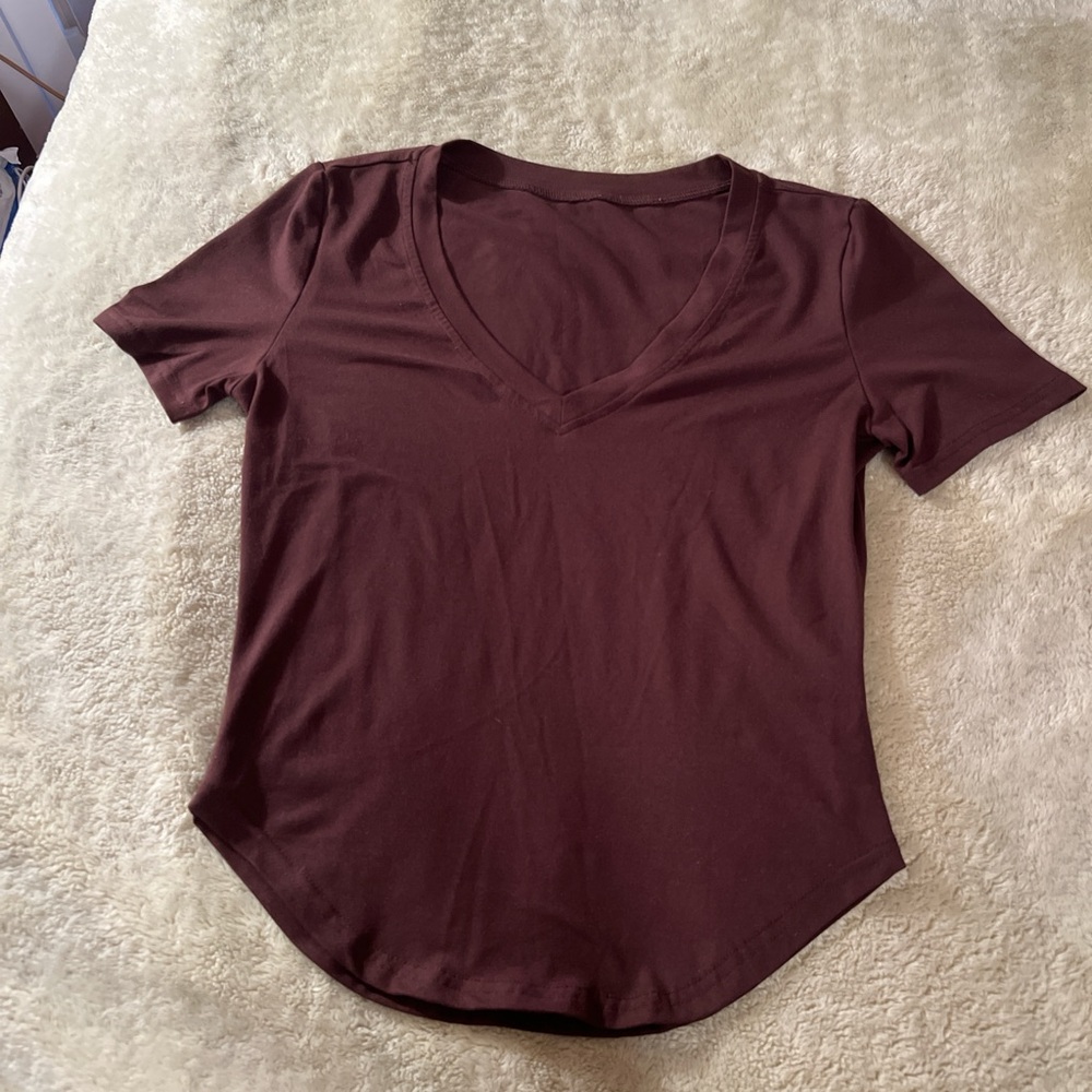 SHEIN Chocolate Brown V-Neck Tee